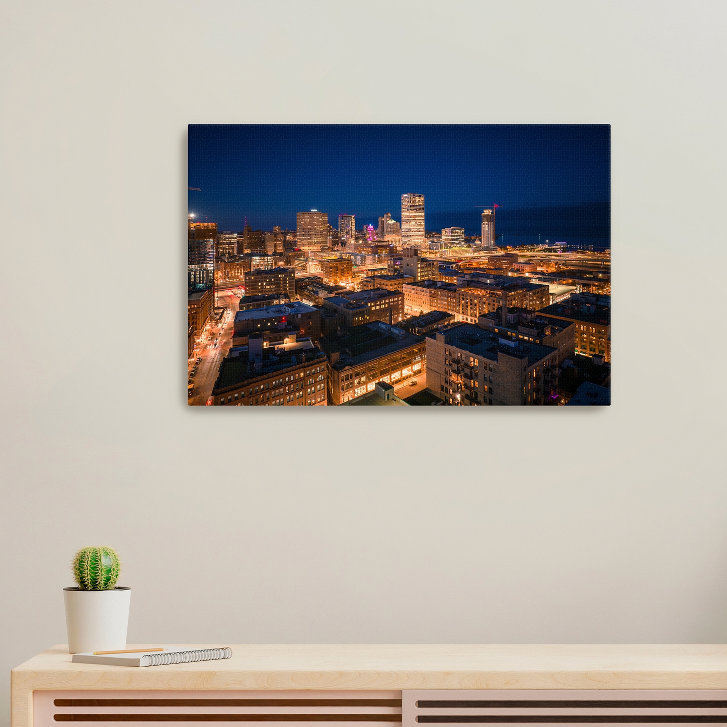 Glowing Milwaukee Skyline Canvas