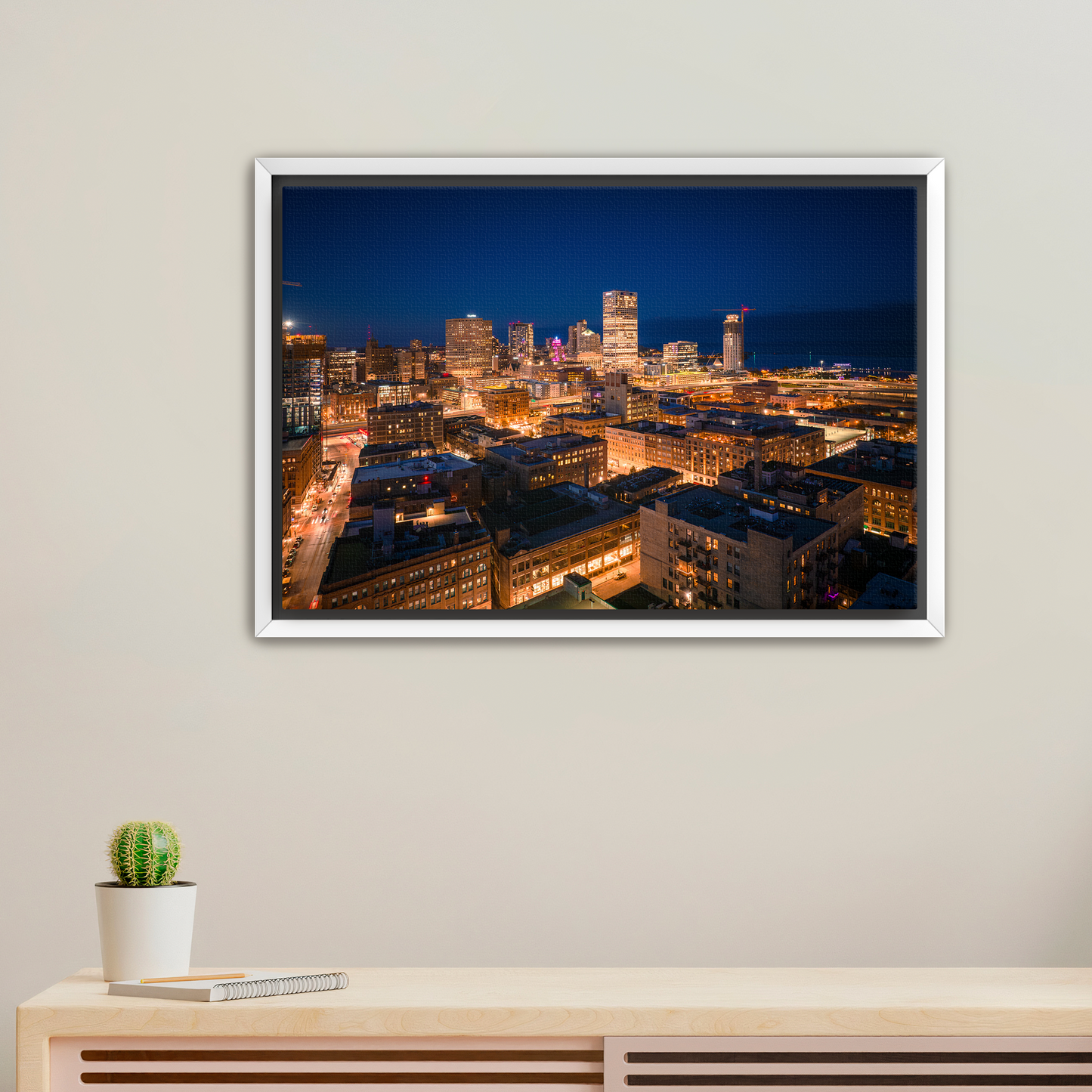 Glowing Milwaukee Skyline Canvas