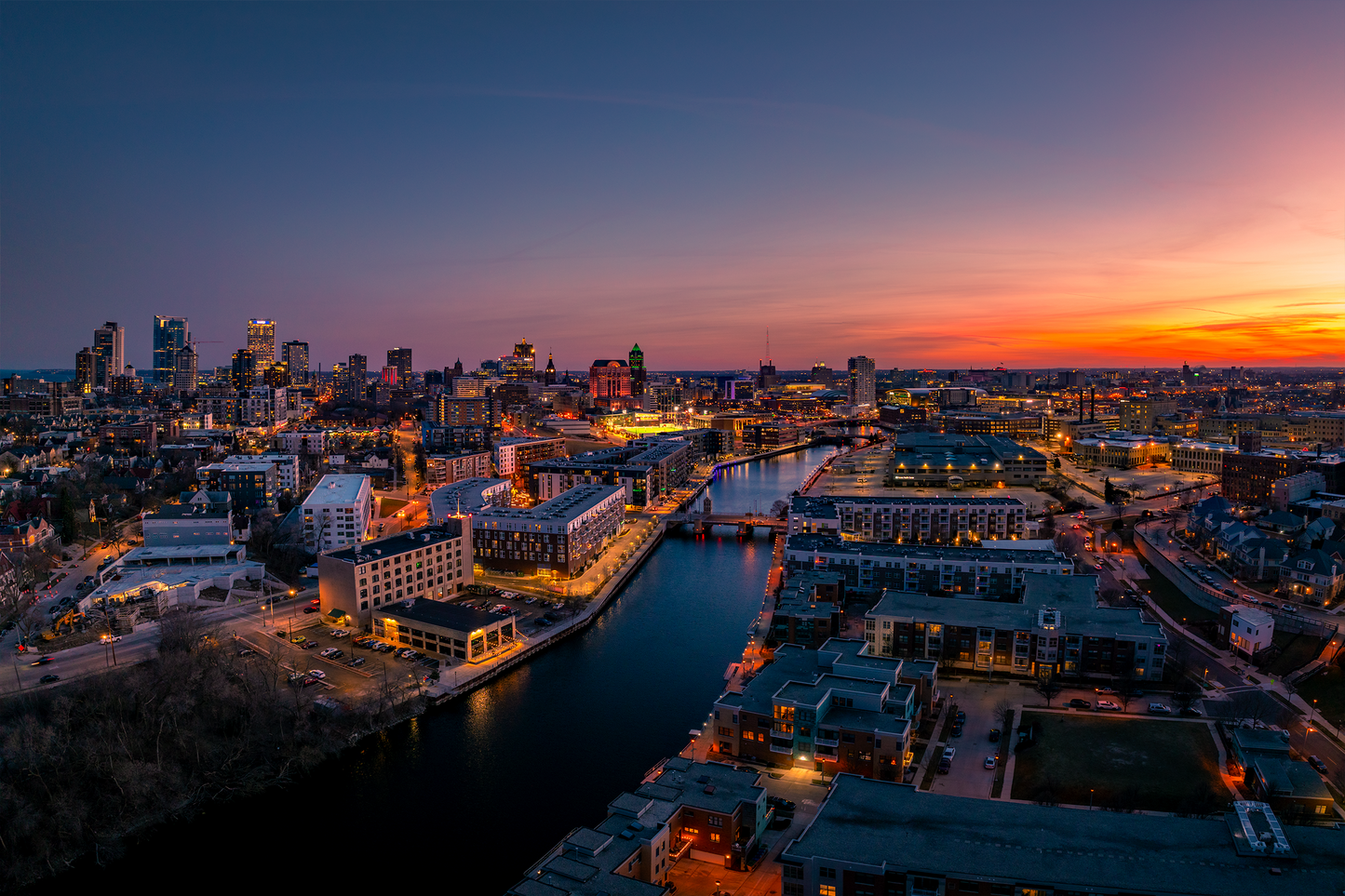Milwaukee River into Downtown Sunset Canvas