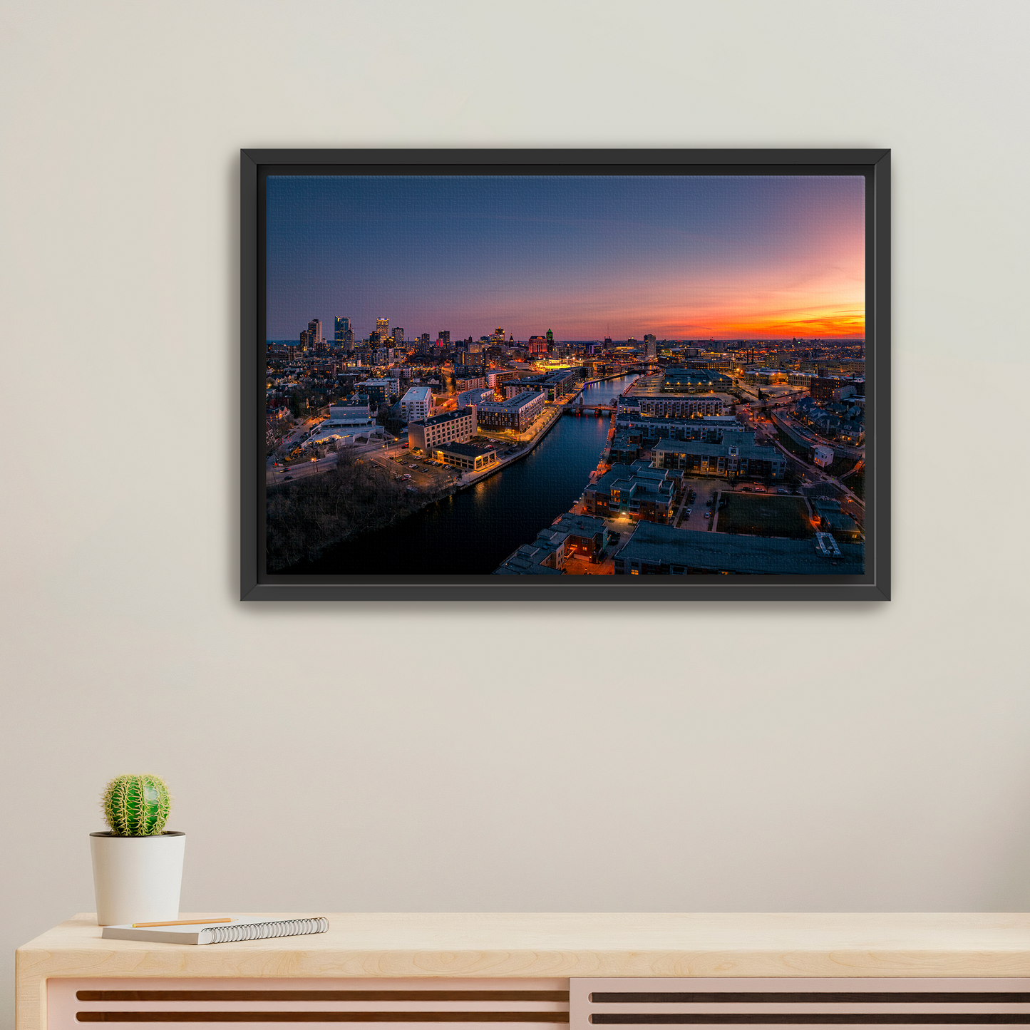 Milwaukee River into Downtown Sunset Canvas