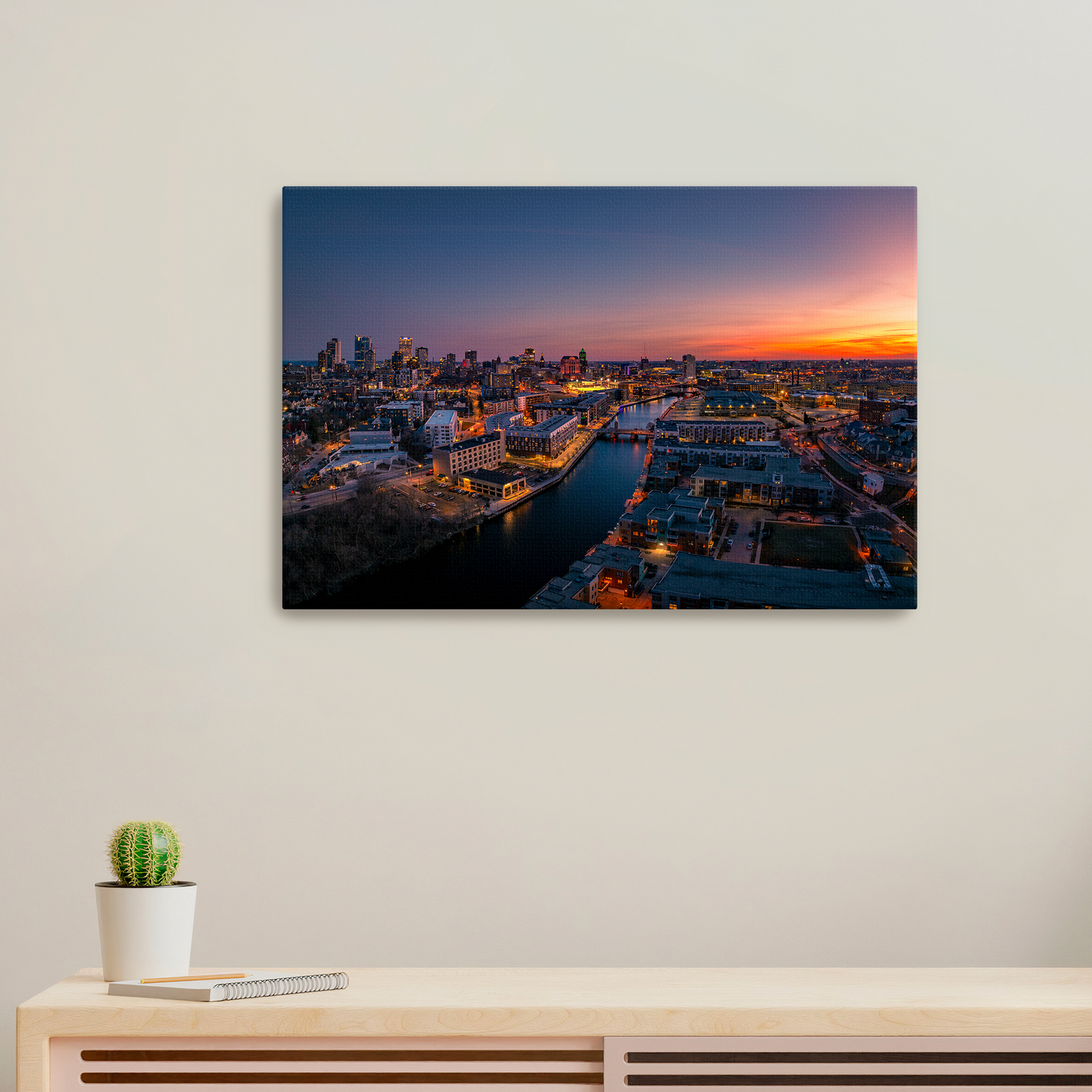 Milwaukee River into Downtown Sunset Canvas
