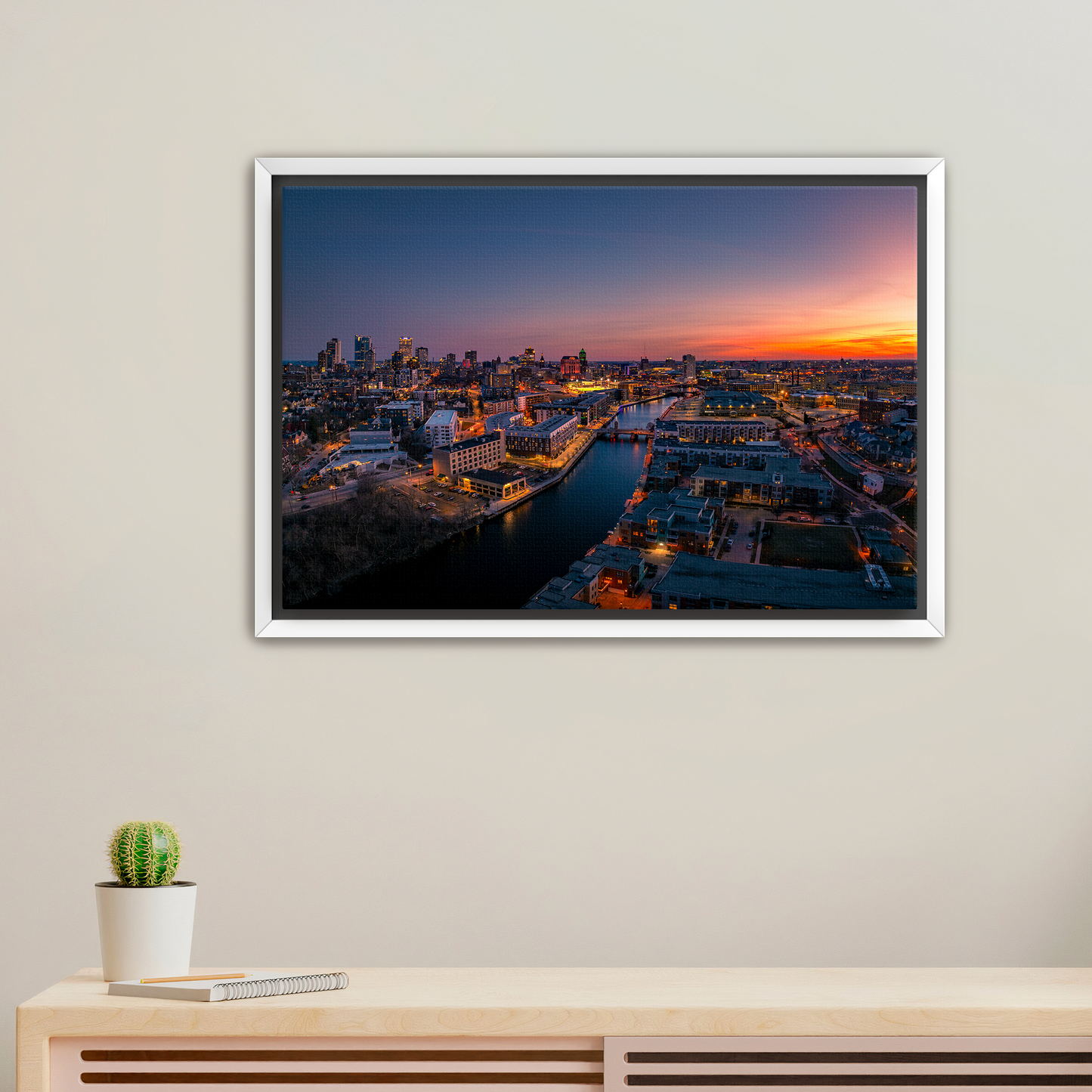 Milwaukee River into Downtown Sunset Canvas