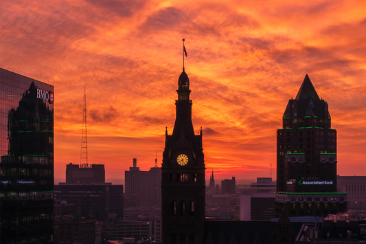 Burning Skies Over City Hall Canvas