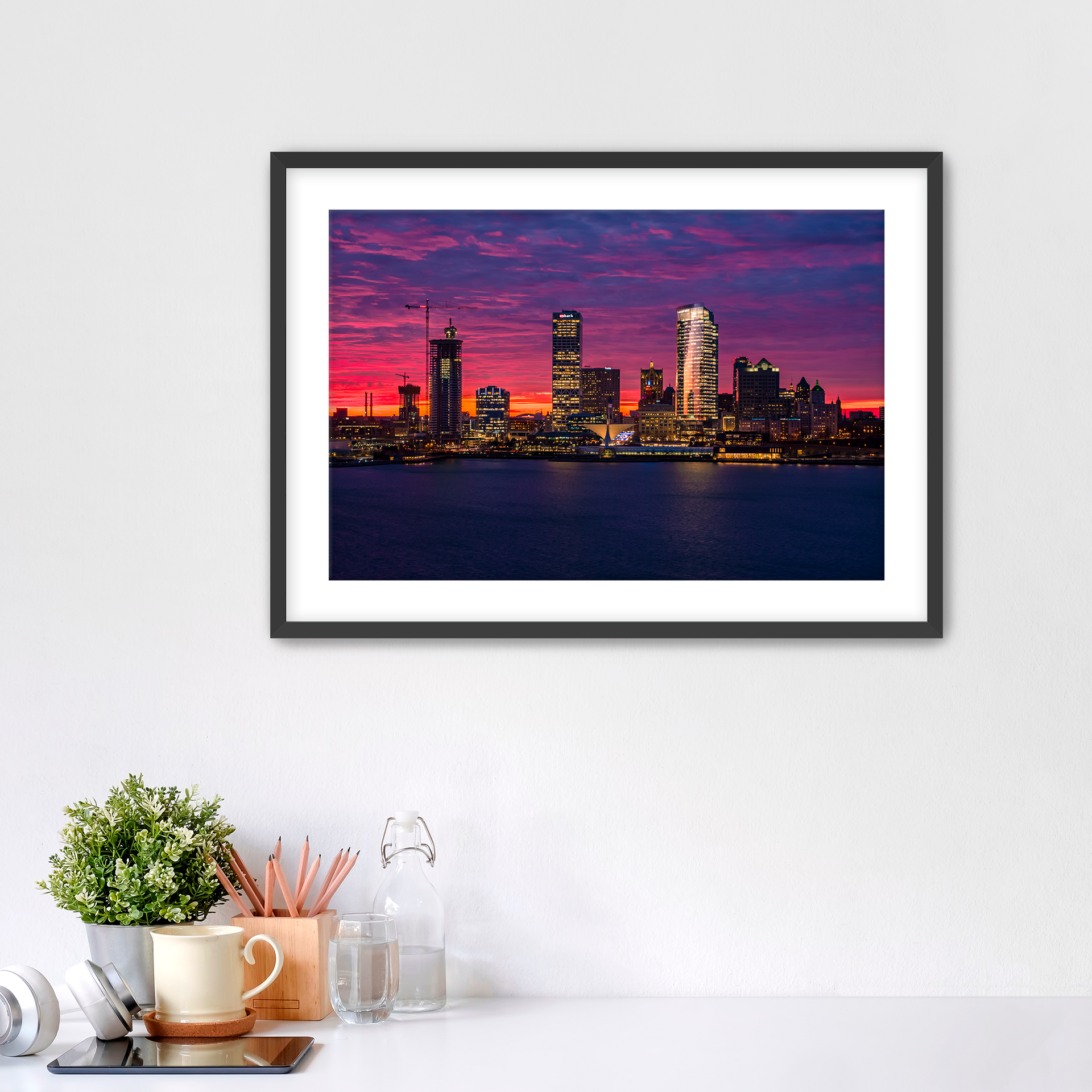 【olylife】SKYLINE 6箱セット➕ 360mmと290mmセット Milwaukee Skyline at Sunset Fine Art Print – MKE Wall Art by Nate